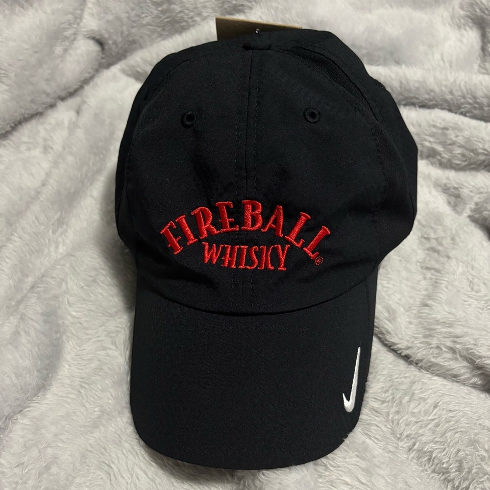 Nike Fireball Whisky Black Cap with White Swoosh - Picture 1 of 3